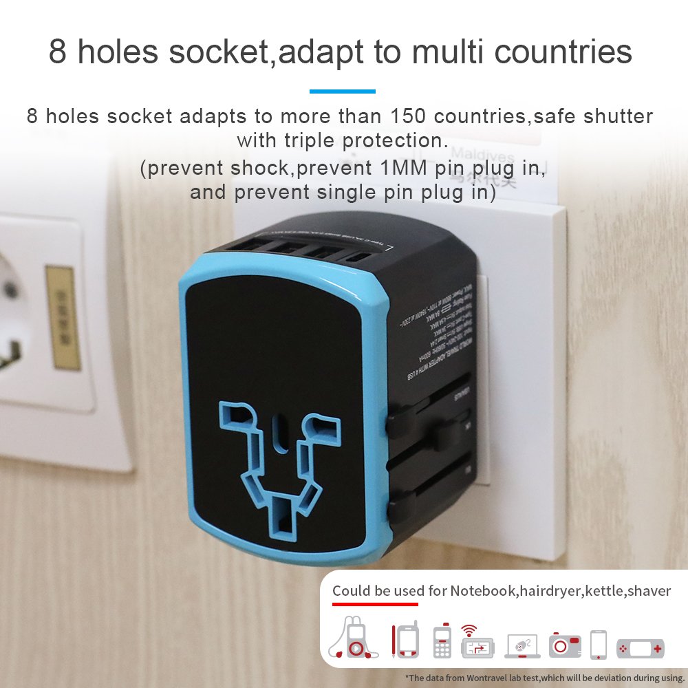 Wontravel USB-C adapter universal travel charger power adaptor socket EU AUS UK US plugs