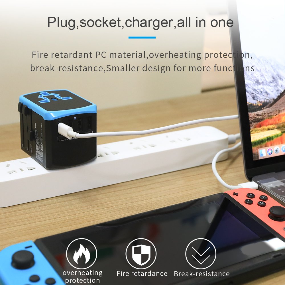 Wontravel USB-C adapter universal travel charger power adaptor socket EU AUS UK US plugs