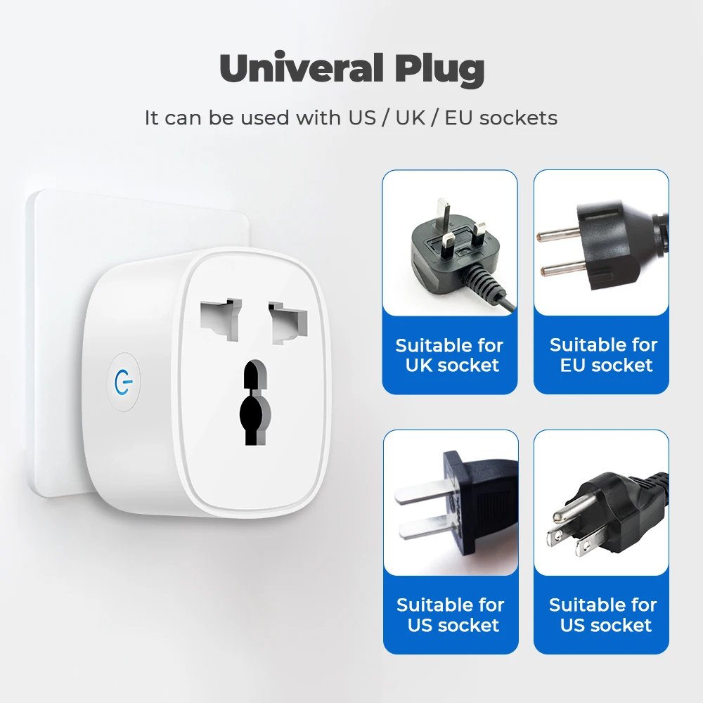Tuya Smart Home Plug Socket WIFI UK EU US Universal 16A Travel Adapter Conversion Socket Power Monitoring