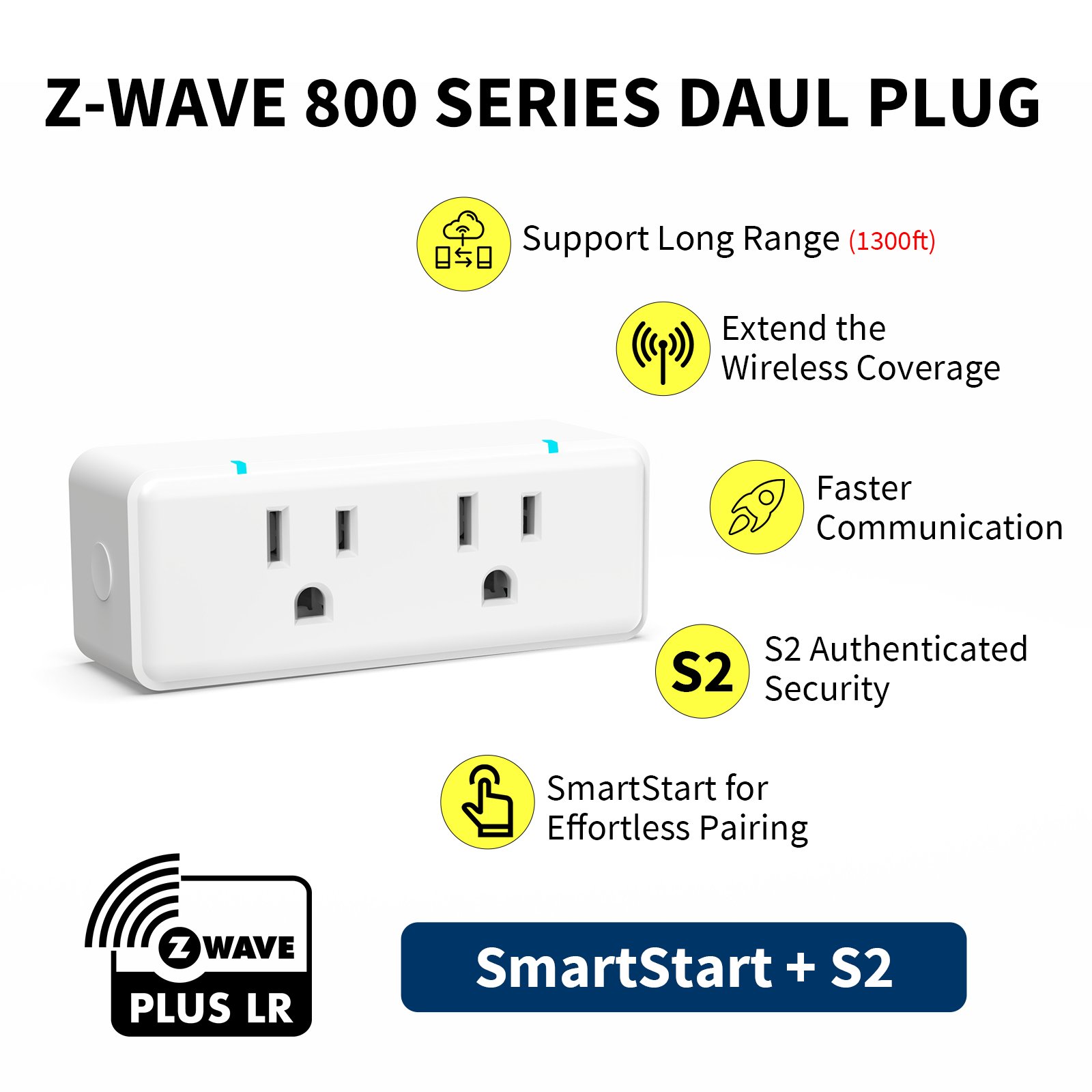 Z-Wave Smart Plug Dual On Off Zwave Smart Outlet SocketVietnam factory US Indoor Plug 2 AC ETL FCC Smartthings Smart Home Hub