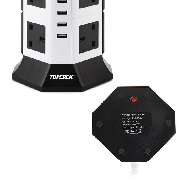 Universal UK standard toperek latest power strip With 4 USB charging ports 8 Outlets extension plug socket
