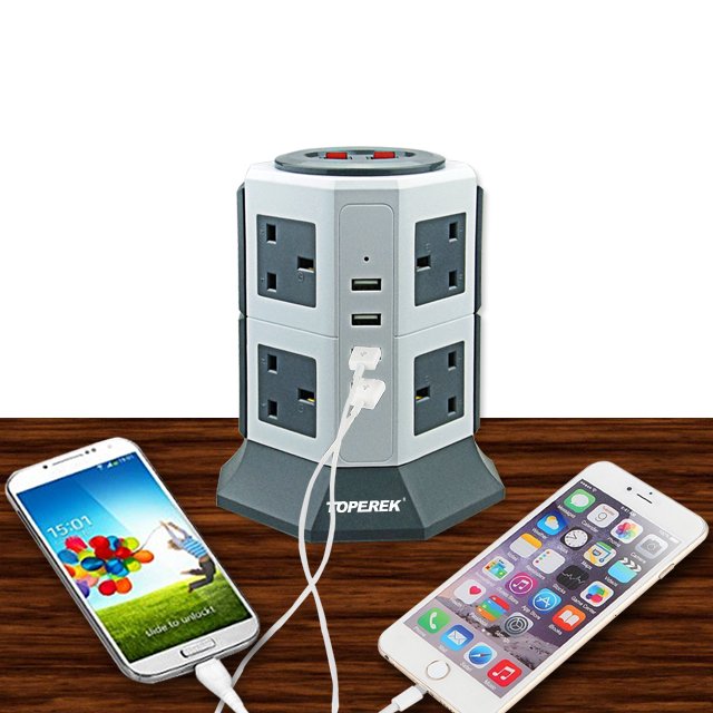 Universal UK standard toperek latest power strip With 4 USB charging ports 8 Outlets extension plug socket