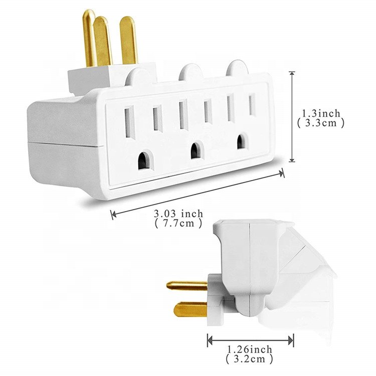 3 Outlet Swivel Wall Adapter Grounded 180 Degree Electrical Plug Adapter 3 Prong Outlet Tap