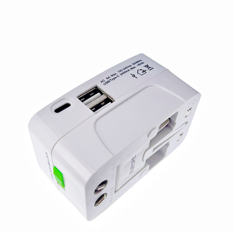 Global Travel Multifunctional Adapter 2 USB+Type-C Universal Plug Socket 2A Safety Conversion Socket OEM Customization Rated CN