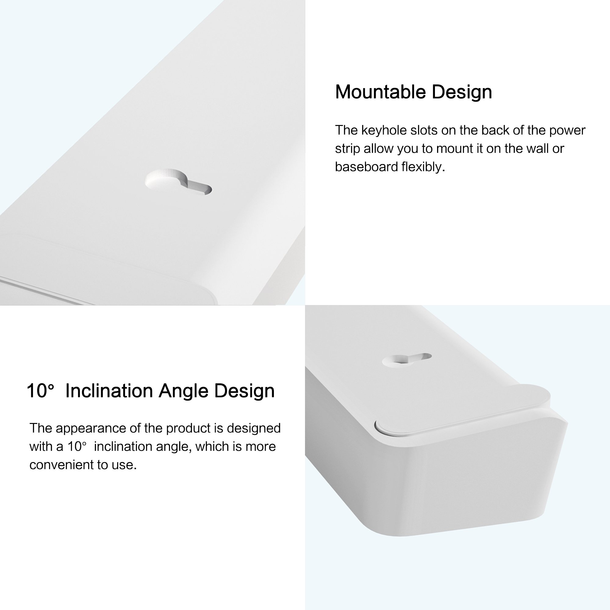 10 Degree Inclination Angle Design 3 Pin Multi Plug Electric Outlets Universal Wall Mounted Extension Socket With 3 USB Charger