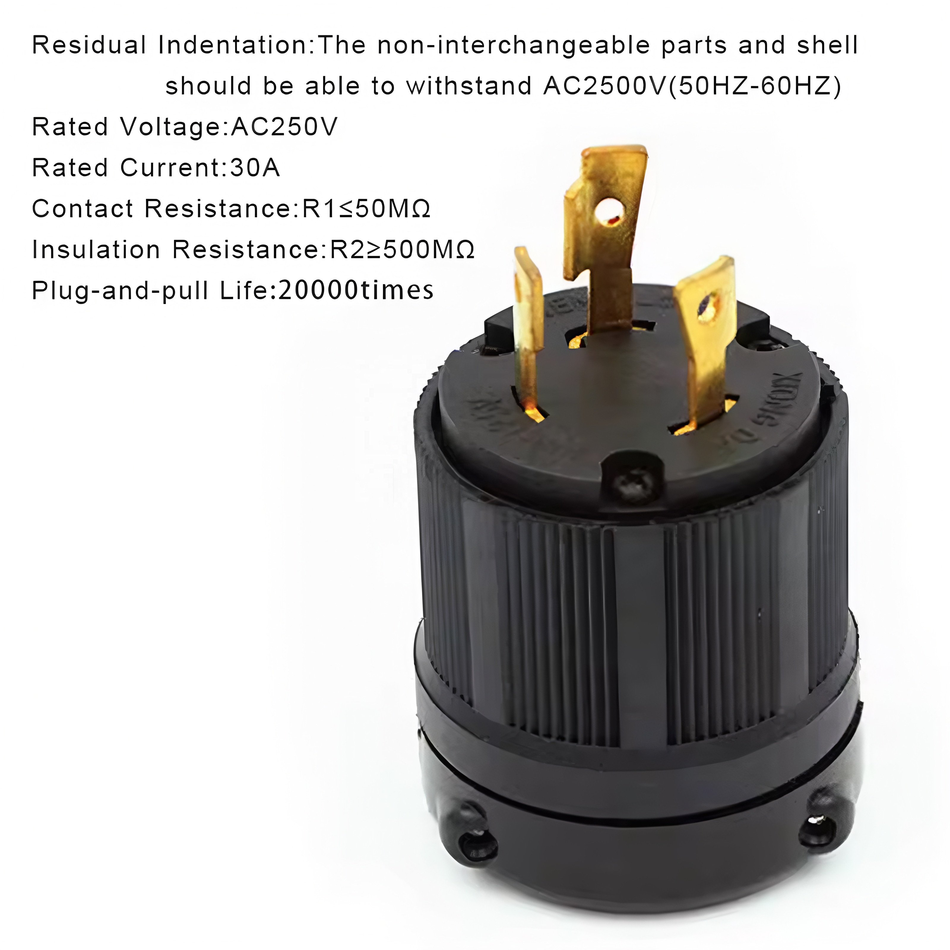 3 Pin 30A Generator Plug Twist Lock 125/250V NEMA L6-30P Replacement Male Plug for RV