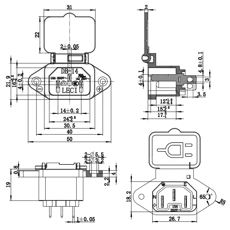 15A IEC 320 C14 Panel Mount AC plug 3 PIN screw inlet electrical Bike Charging Socket power socket CE approval