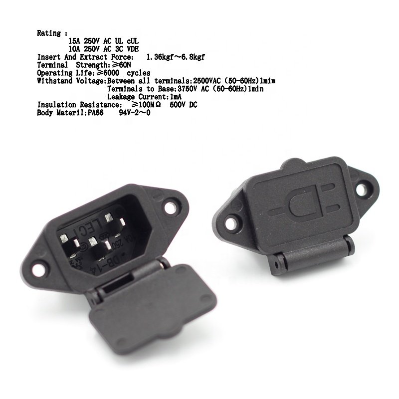 15A IEC 320 C14 Panel Mount AC plug 3 PIN screw inlet electrical Bike Charging Socket power socket CE approval