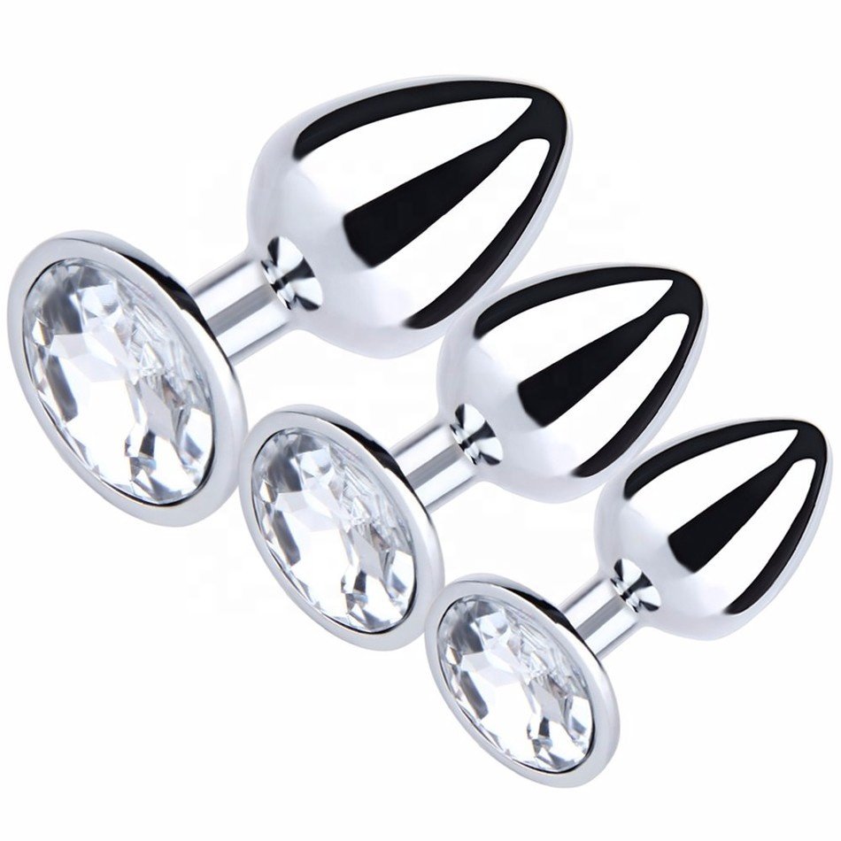 S Middle Large Smooth Crystal Jewelry Metal Butt Plug Anal Plug Sexy Toys for Men Women Couple
