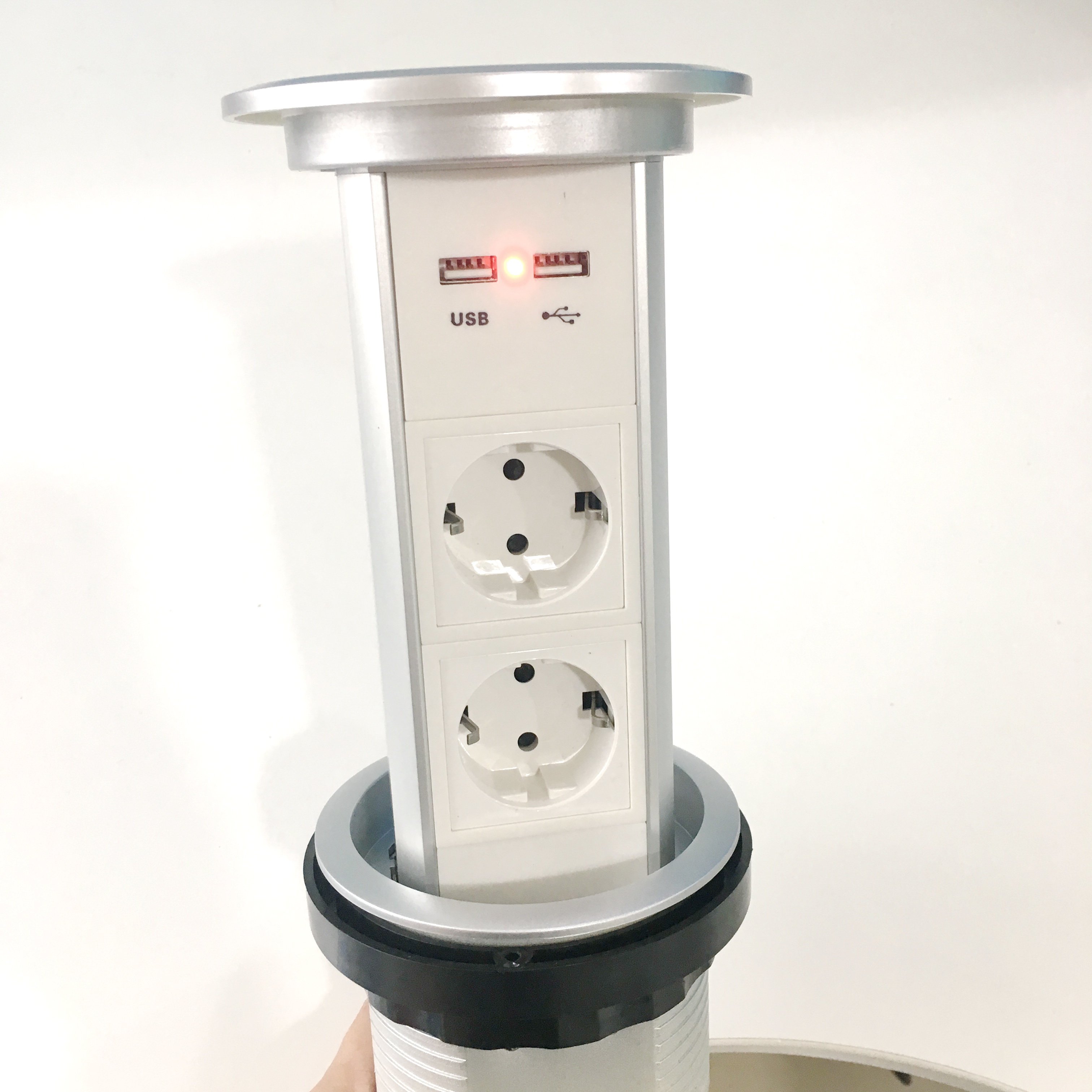EU Germany power plug hidden motorized desk socket for kitchen worktop pop up plug socket torre de tomada with wireless charging
