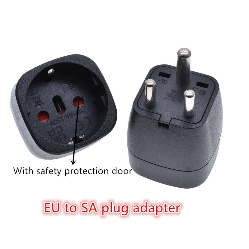 EU to SA travel plug adapter South Africa with round 3 pin plug can be plugged into European Italian and Swiss Power sock