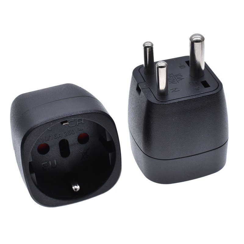 EU to SA travel plug adapter South Africa with round 3 pin plug can be plugged into European Italian and Swiss Power sock