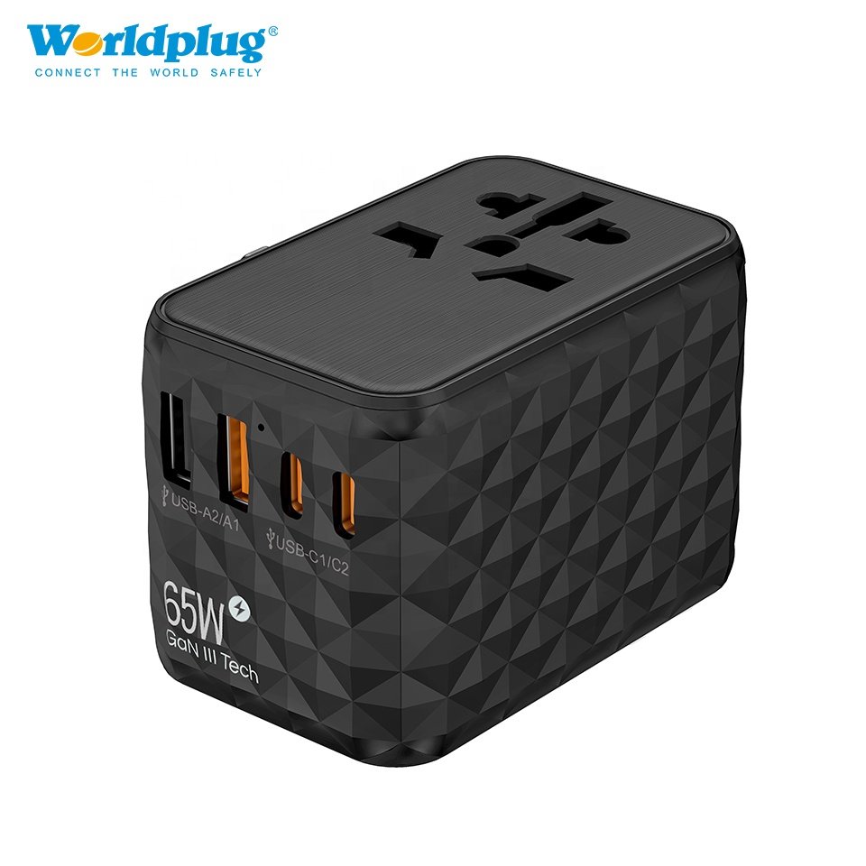 Worldplug PD3.0 QC 4.0 GaN 65W Travel Charger Adapters Universal UK European Australia USA Plug Socket Adaptor