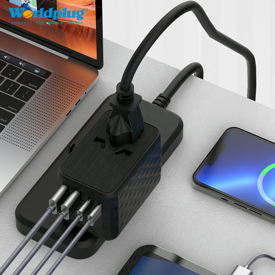 Worldplug PD3.0 QC 4.0 GaN 65W Travel Charger Adapters Universal UK European Australia USA Plug Socket Adaptor