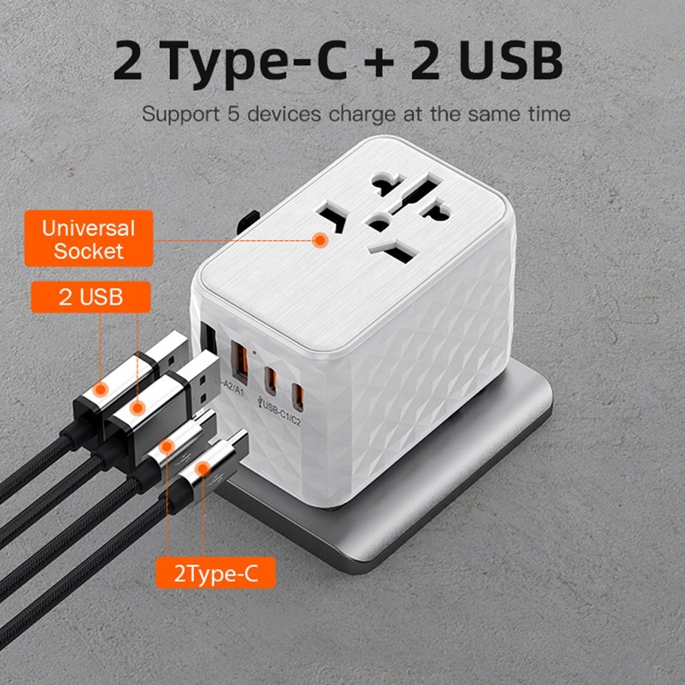 Worldplug PD3.0 QC 4.0 GaN 65W Travel Charger Adapters Universal UK European Australia USA Plug Socket Adaptor