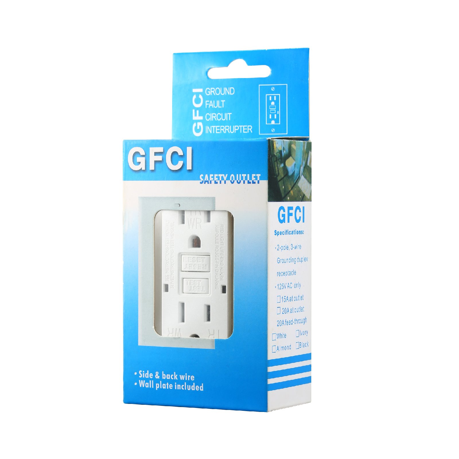 American Smart Duplex Self-Test 125V 20Amp Tamper Resistant TR GFI Socket Wall Outlet GFCI Receptacle with Wallplate for Home