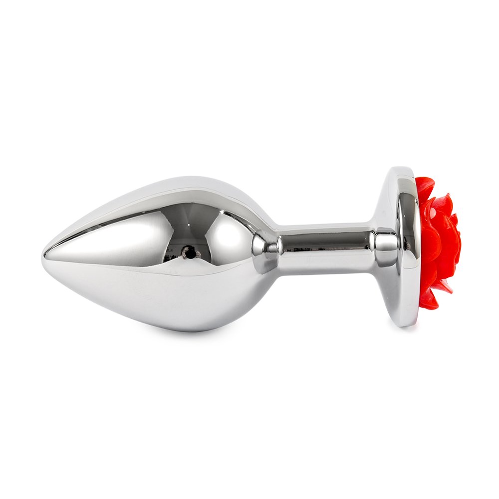 SM Fetish For Couple Stainless Steel Metal Silicone Rose Flower Anal Plug Stimulator Anal Prostate Massager