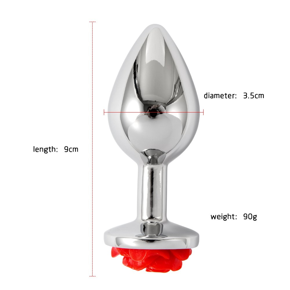 SM Fetish For Couple Stainless Steel Metal Silicone Rose Flower Anal Plug Stimulator Anal Prostate Massager