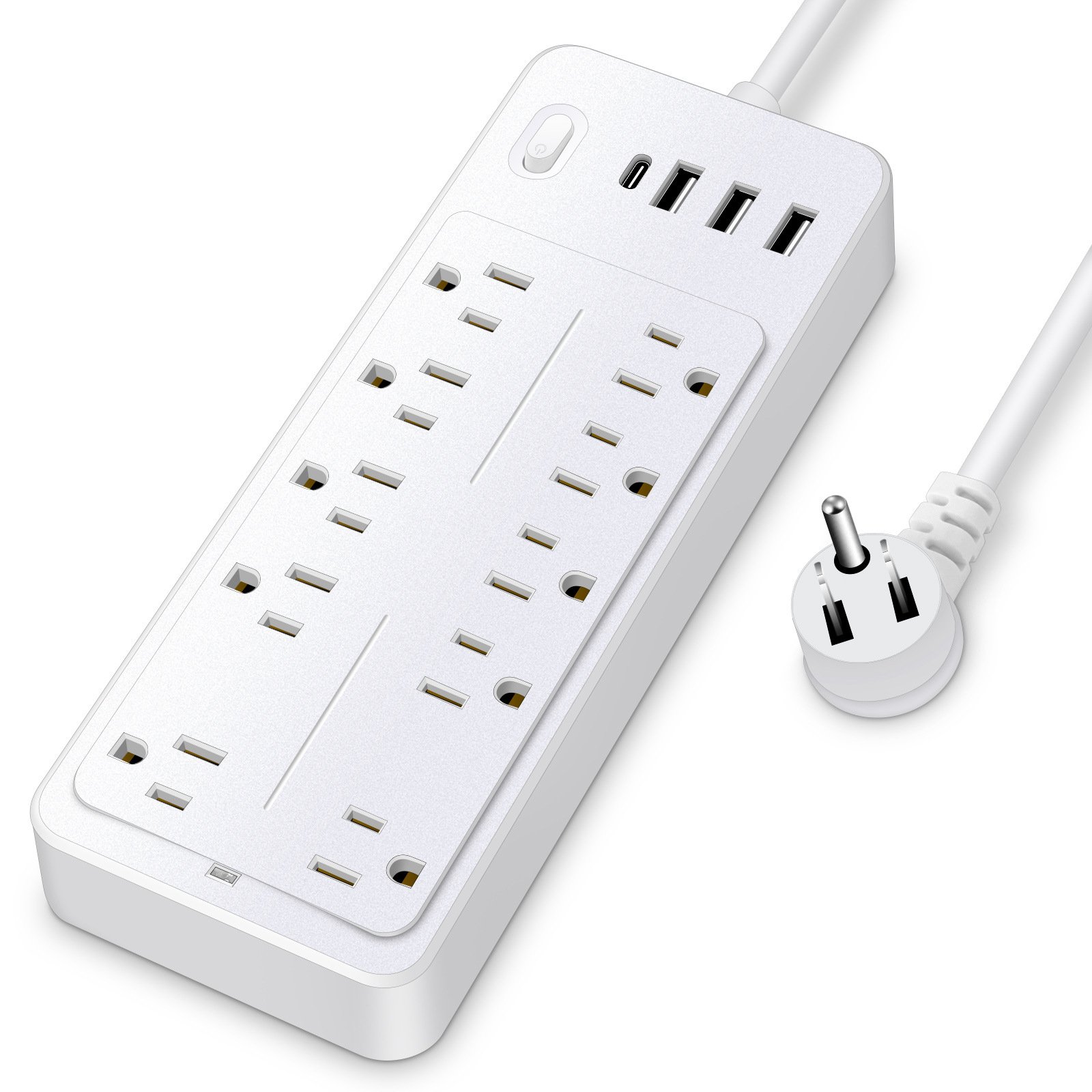 Smart Power Socket Plug US power strip surge protector with 10 outlets and 3USB 1type-c black white for US