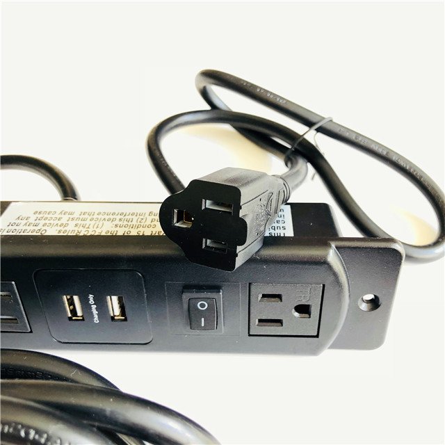 4 ways recessed mounted black color power plug power outlet power socket with 2TR socket,2 separated USB and 1 0n/off switch