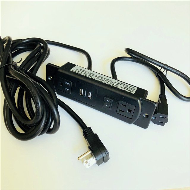 4 ways recessed mounted black color power plug power outlet power socket with 2TR socket,2 separated USB and 1 0n/off switch