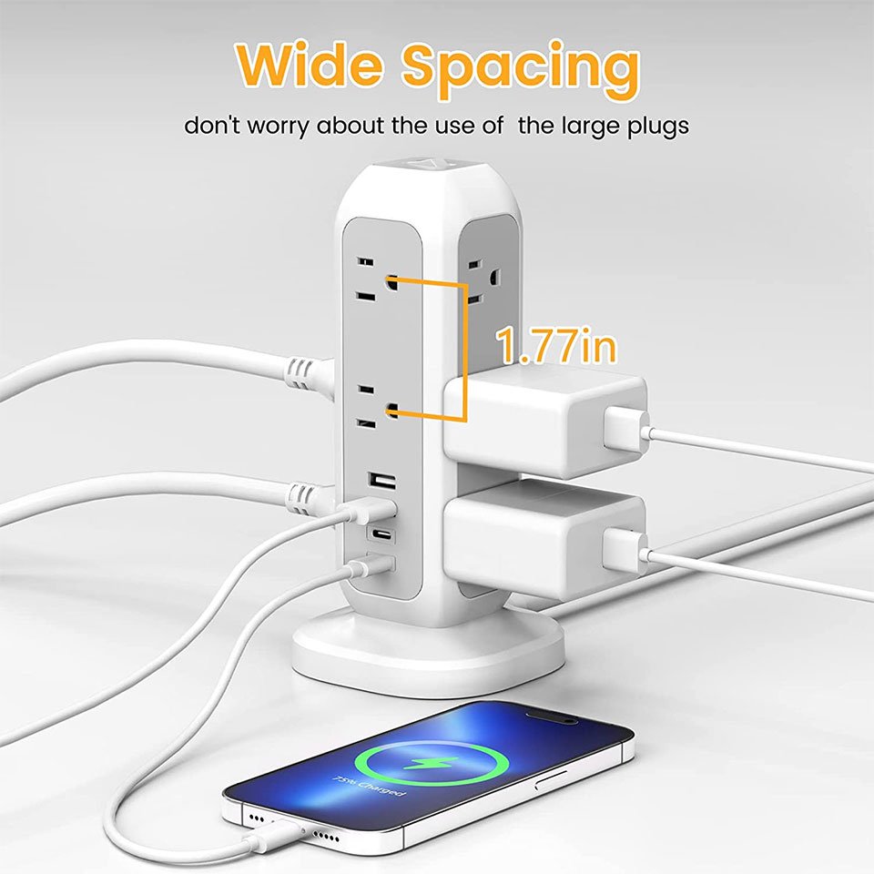 Extension Lead with USB C Ports, Power Strips with 11 Way Outlets 4 USB(4.5A, 2 Type C and 2USB-A Port) Surge Protection Plug