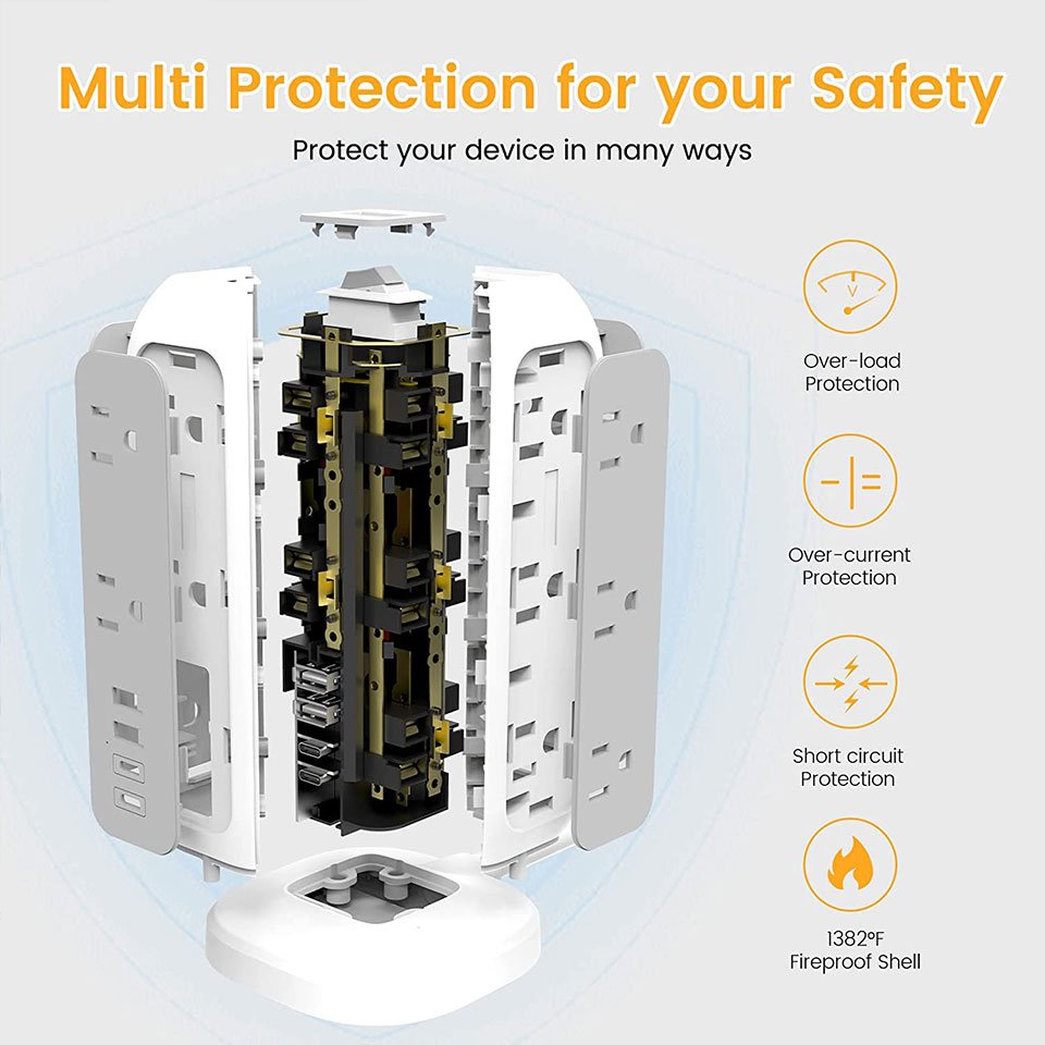 Extension Lead with USB C Ports, Power Strips with 11 Way Outlets 4 USB(4.5A, 2 Type C and 2USB-A Port) Surge Protection Plug