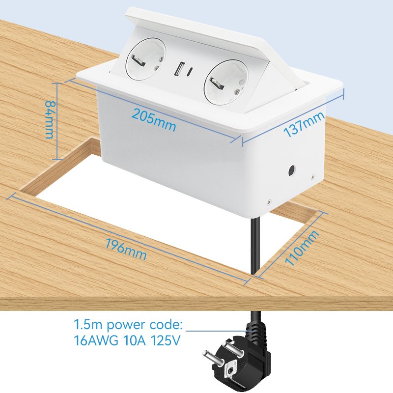 Manufacturer Supplier With 16A Wireless Charging Switch Socket Study Desk Hidden Plug Socket Dressing Table Recessed USB Socket