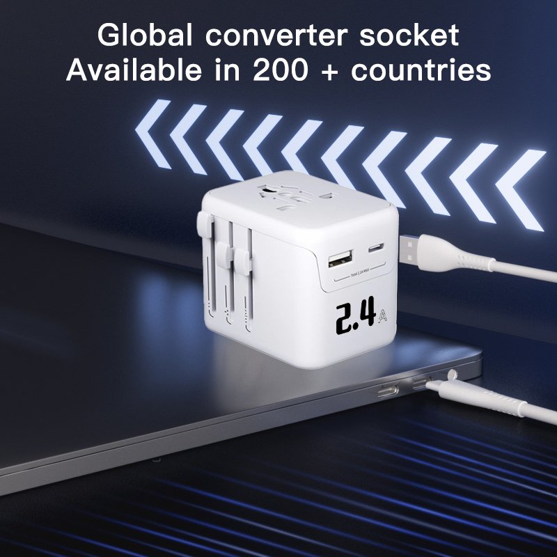 2.4A Charger Universal International Plug With 1 USB 1 TYPE C Ports For power Travel socket Adapter