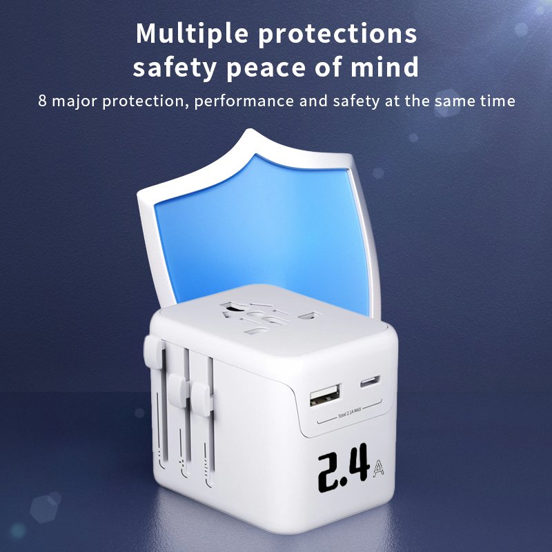 2.4A Charger Universal International Plug With 1 USB 1 TYPE C Ports For power Travel socket Adapter