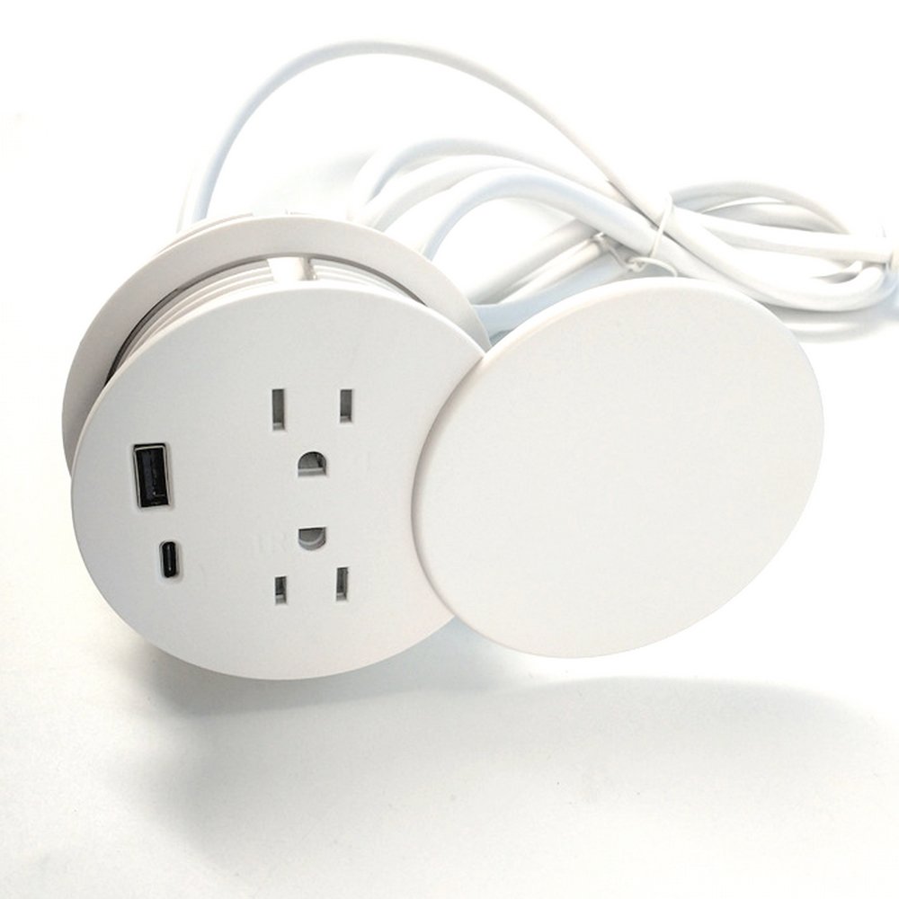 American standard 18W Table Recessed Desktop Power Grommet with 2 Plugs & 2 USB Charging Ports with USB-c port top swivel cover