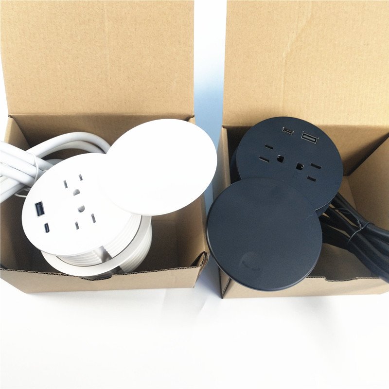 American standard 18W Table Recessed Desktop Power Grommet with 2 Plugs & 2 USB Charging Ports with USB-c port top swivel cover