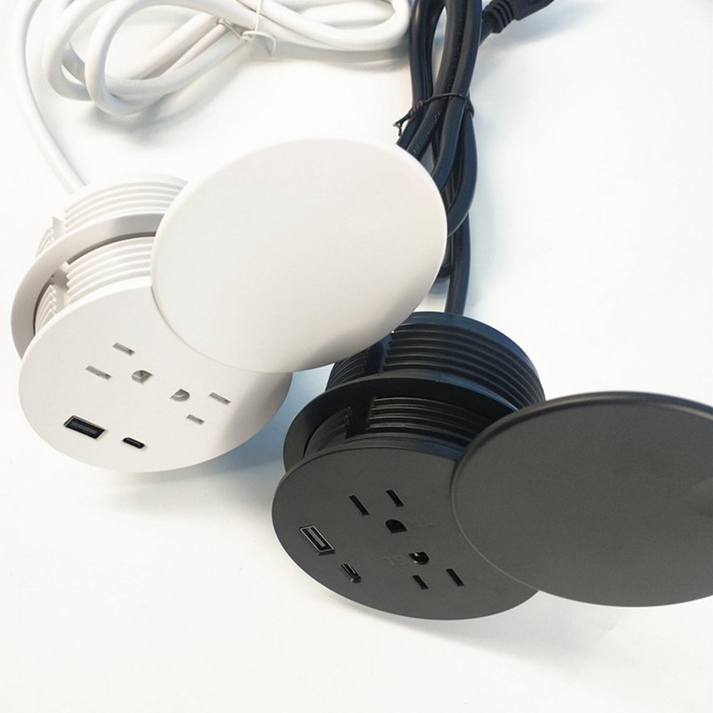 American standard 18W Table Recessed Desktop Power Grommet with 2 Plugs & 2 USB Charging Ports with USB-c port top swivel cover