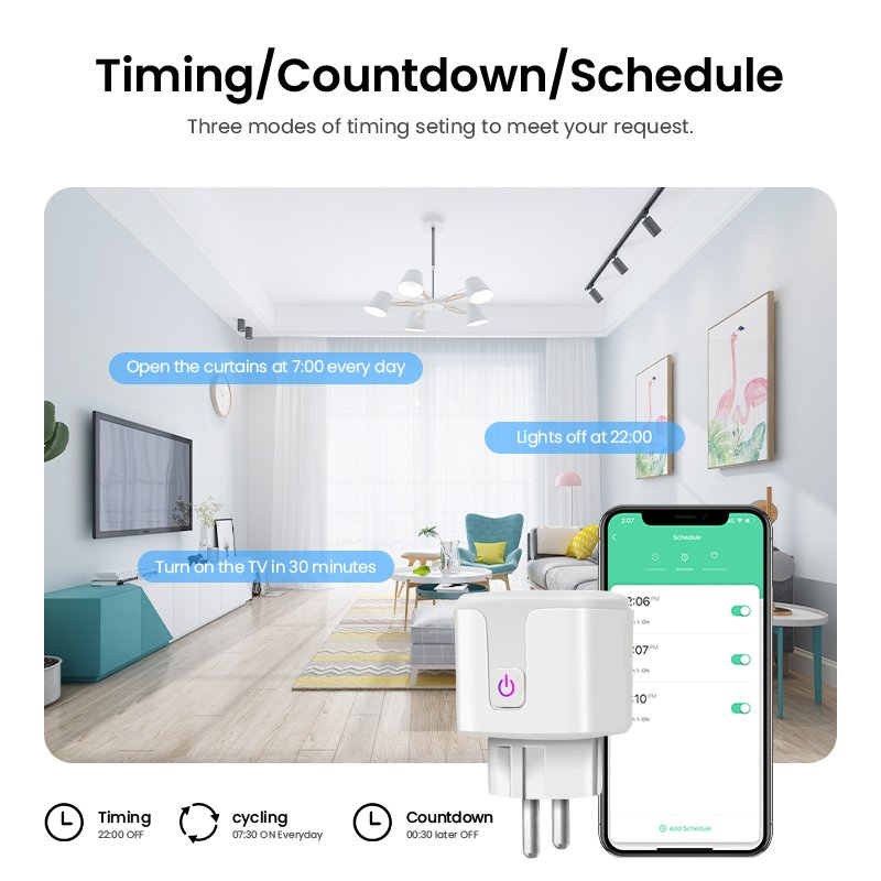 RSH EU 16A Smart Single Socket Wireless Remote Alexa Google Tuya WiFi Outlet Smart Plug with Energy Monitoring Timer Function