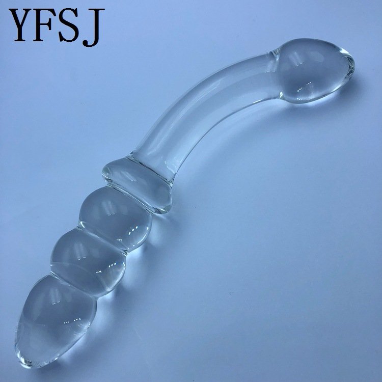 Male L type Crystal Beads Anal Butt Plug Vaginal And Anal Stimulation Glass Dildo Penis Sex Toys for women