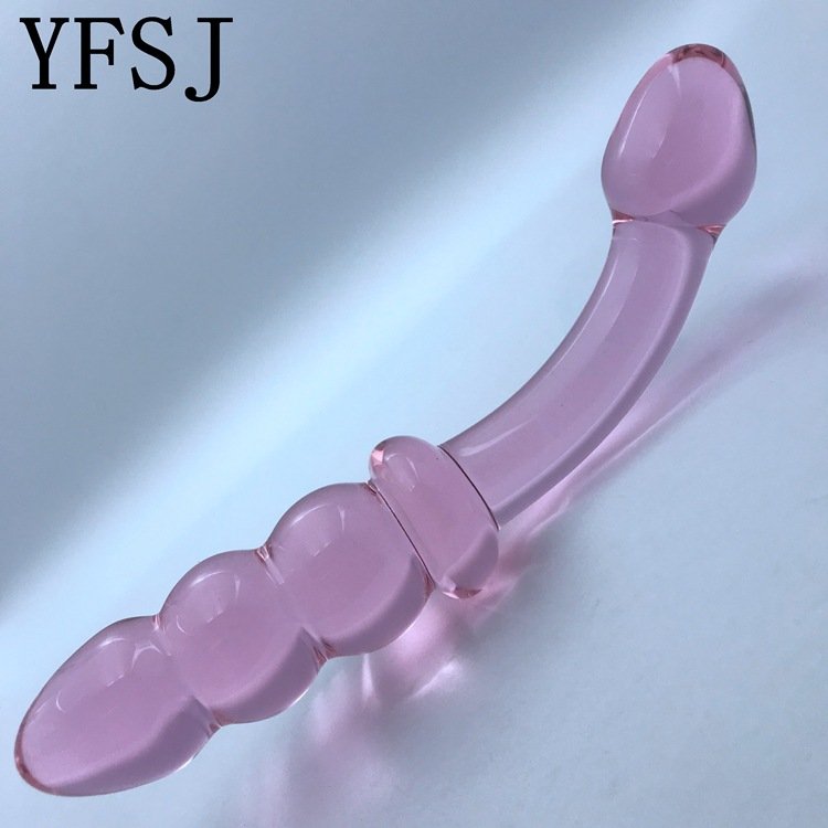 Male L type Crystal Beads Anal Butt Plug Vaginal And Anal Stimulation Glass Dildo Penis Sex Toys for women