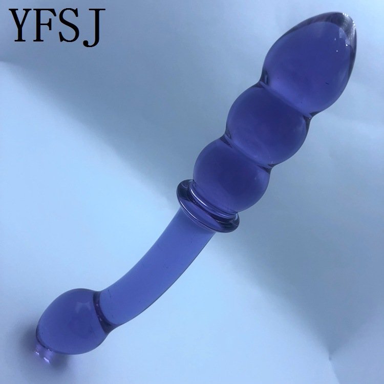 Male L type Crystal Beads Anal Butt Plug Vaginal And Anal Stimulation Glass Dildo Penis Sex Toys for women