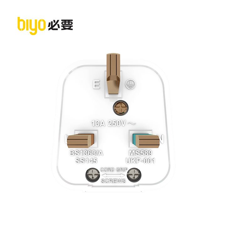 Biyo 3 Flat UK Standard Plug Home Use White Waterproof UK Electrical Plug 13A With Fuse