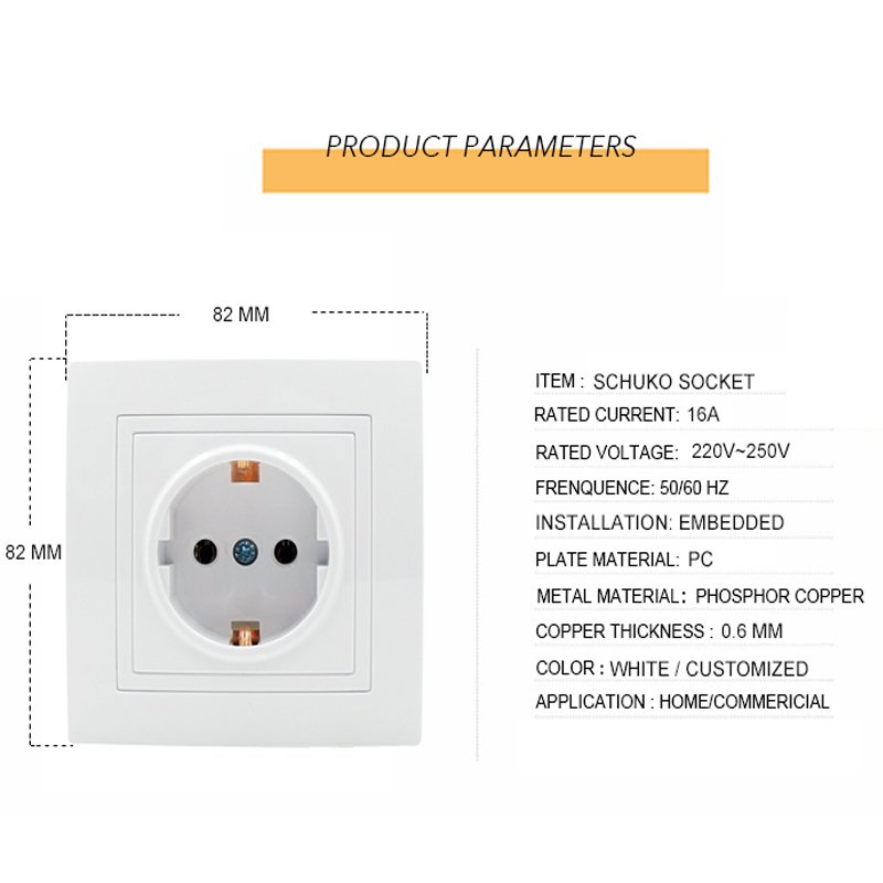 Pure White PC EU Electrical Wall Socket German Power Outlet Schuko Plug