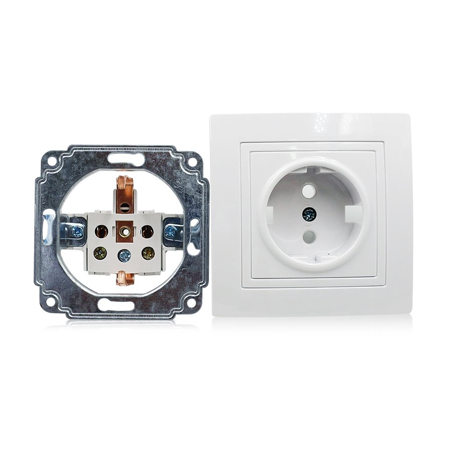 Pure White PC EU Electrical Wall Socket German Power Outlet Schuko Plug