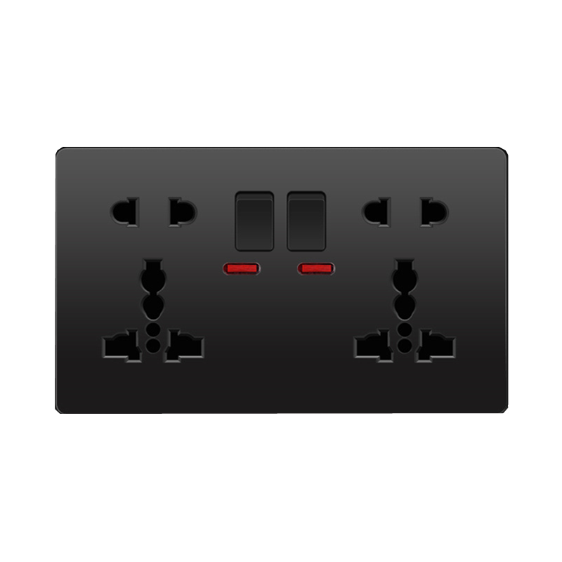 White Universal Double 5-pin Wall Power Outlet, Electrical Switch with Socket, 220V 10-pin Plug Socket with LED Indicator Light