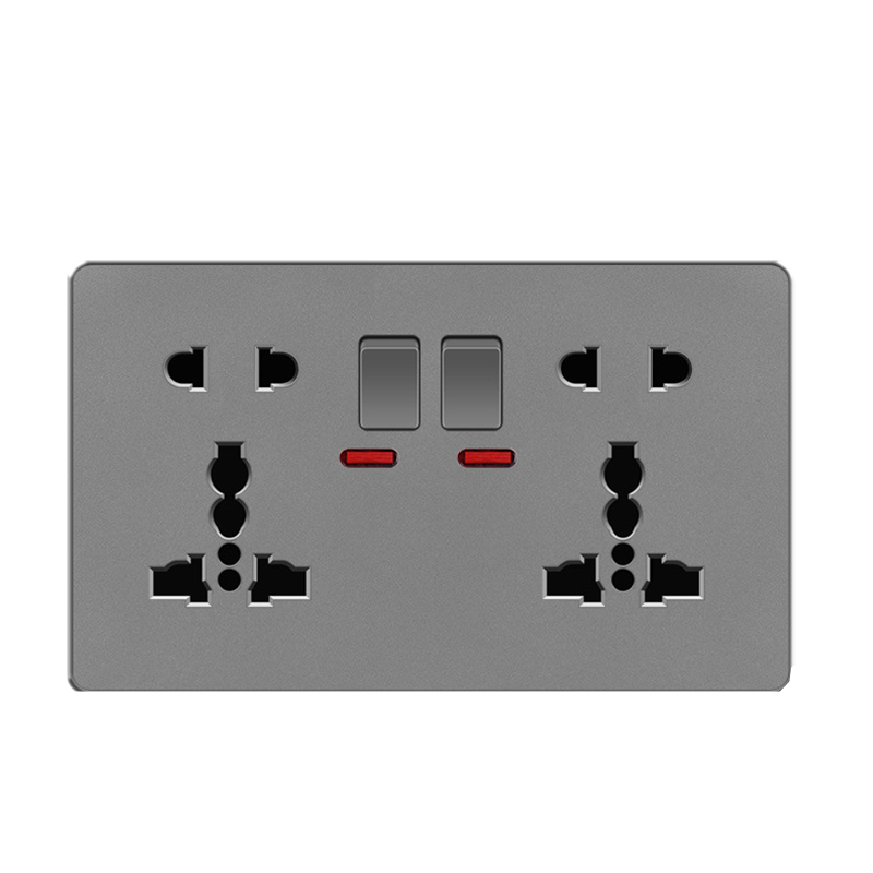 White Universal Double 5-pin Wall Power Outlet, Electrical Switch with Socket, 220V 10-pin Plug Socket with LED Indicator Light