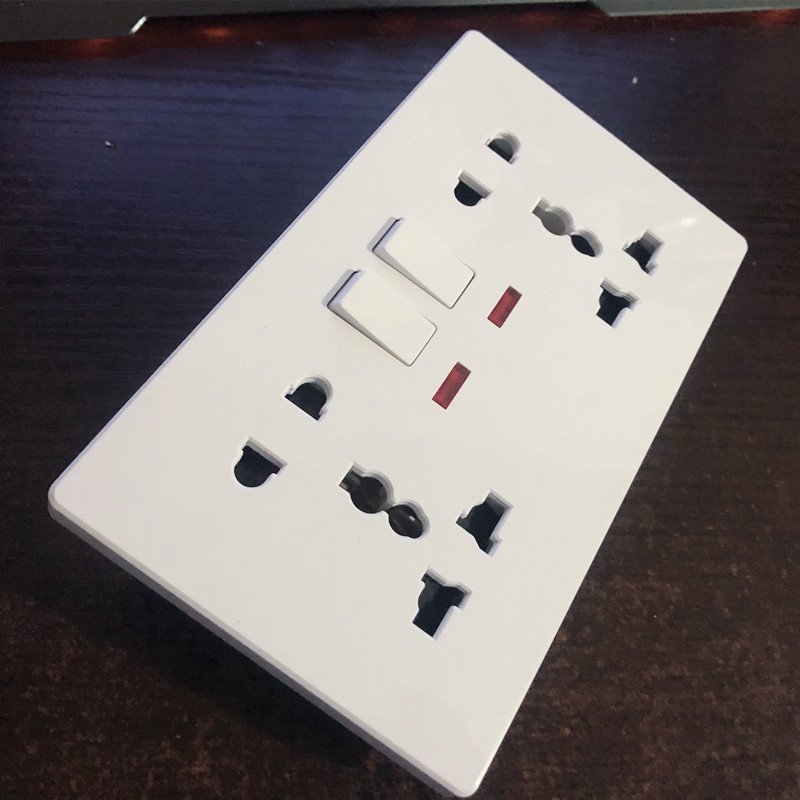 White Universal Double 5-pin Wall Power Outlet, Electrical Switch with Socket, 220V 10-pin Plug Socket with LED Indicator Light
