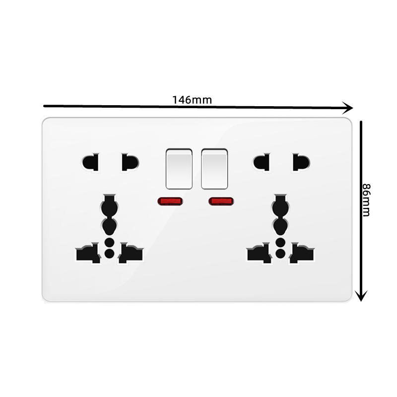 White Universal Double 5-pin Wall Power Outlet, Electrical Switch with Socket, 220V 10-pin Plug Socket with LED Indicator Light