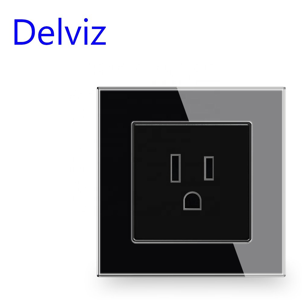 Delviz Tempered Glass Panel No logo, AC 110~250V,America Electrical plug Wall Embedded Square single Outlet, US 16A Power Socket