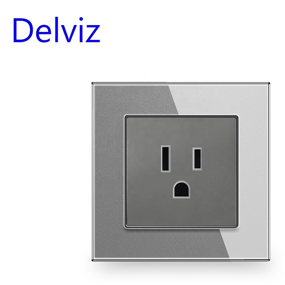 Delviz Tempered Glass Panel No logo, AC 110~250V,America Electrical plug Wall Embedded Square single Outlet, US 16A Power Socket