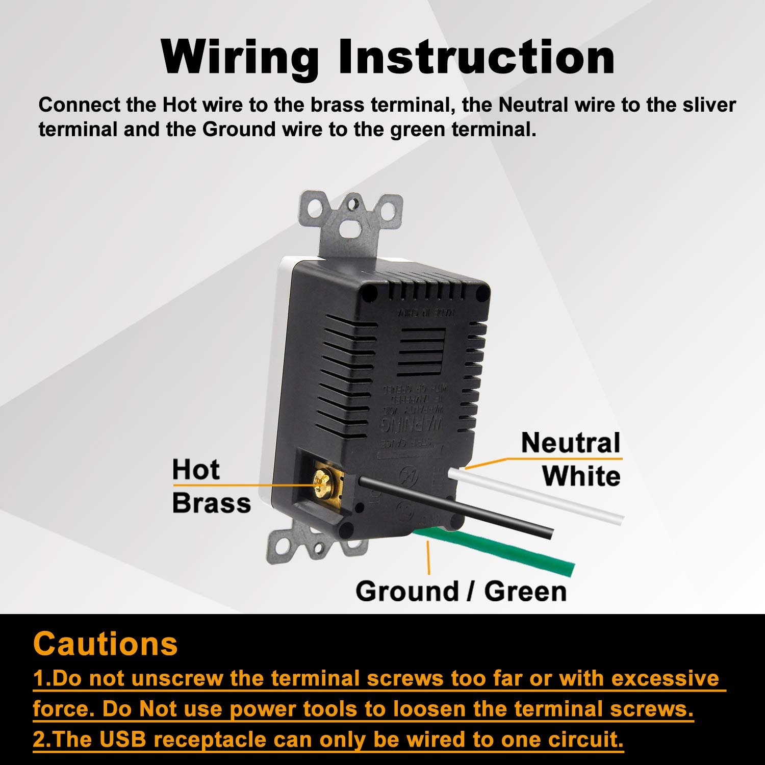 15A USB Wall Receptacle with 2 USB Charging Ports White Plug & Socket Passed American and Canadian Electrical Standards