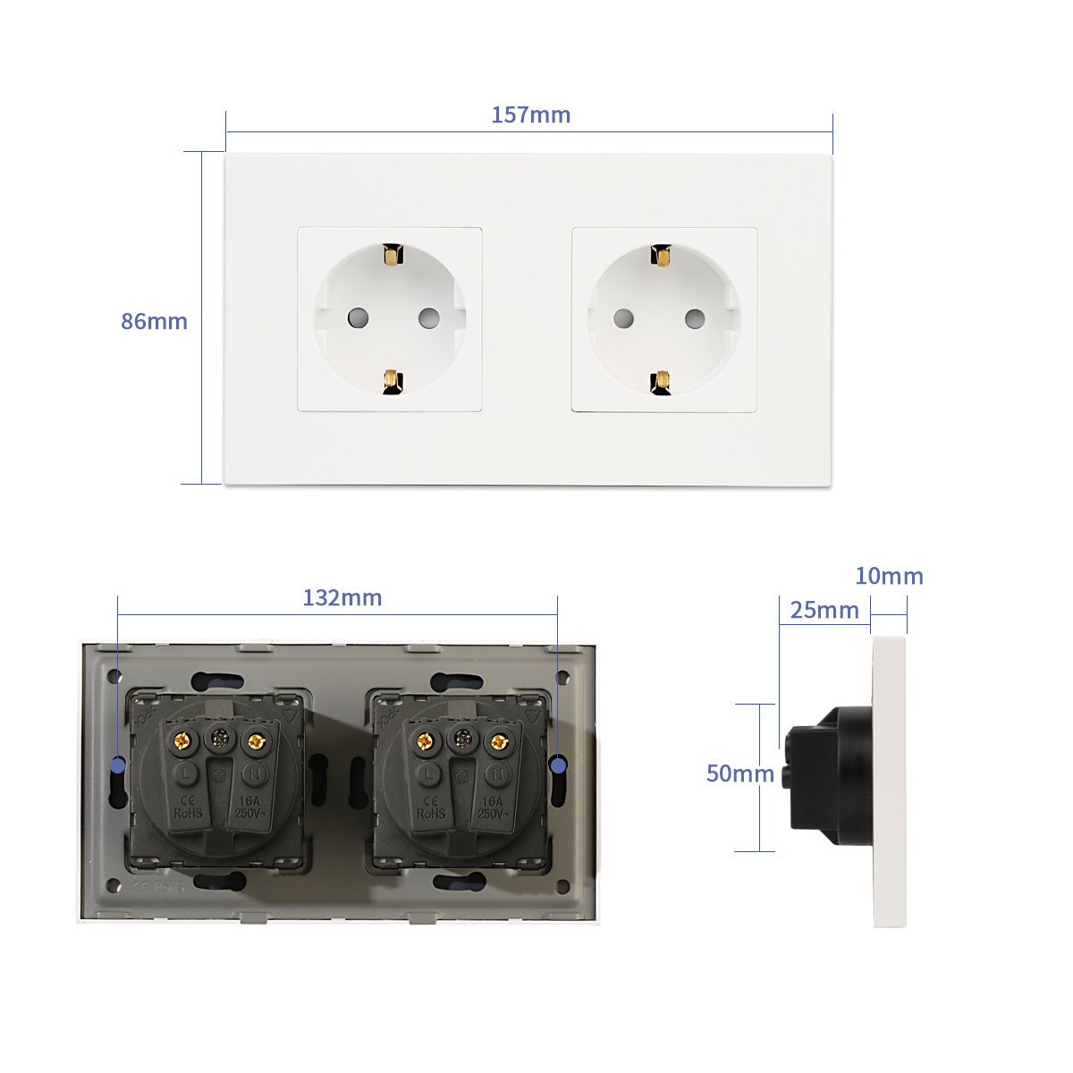 Wholesale Custom Bingoelec Power Plug Wall Electrical Plastic Panel Eu Standard Double Germany Socket