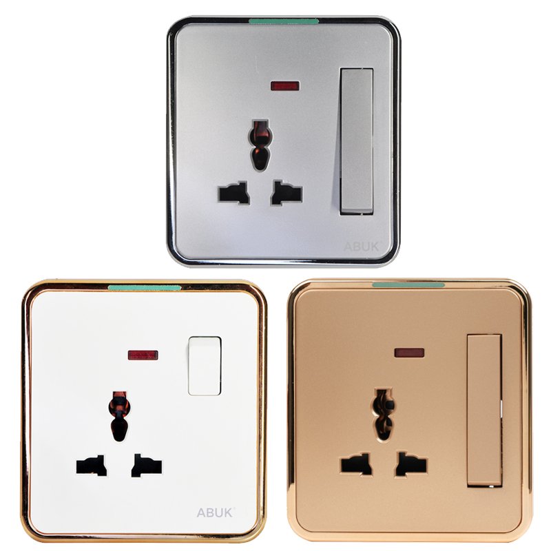 ABUK Ready Stock UK/EU Standard 1/2/3/4 Gang Light Switch 13A 20A 45A PC Electrical Wall Universal Outlet Sockets And Switches
