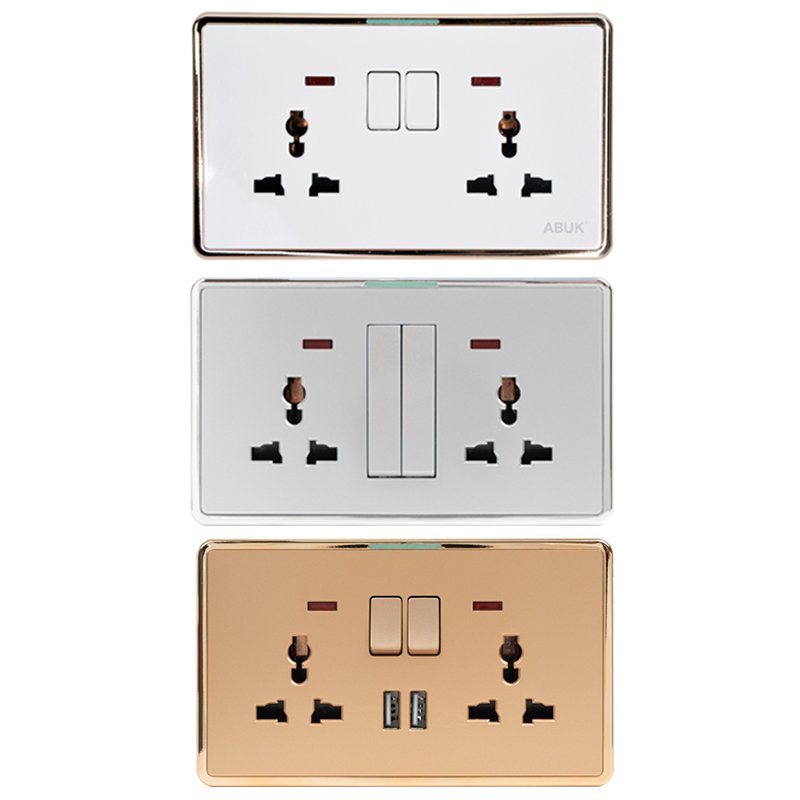 ABUK Ready Stock UK/EU Standard 1/2/3/4 Gang Light Switch 13A 20A 45A PC Electrical Wall Universal Outlet Sockets And Switches